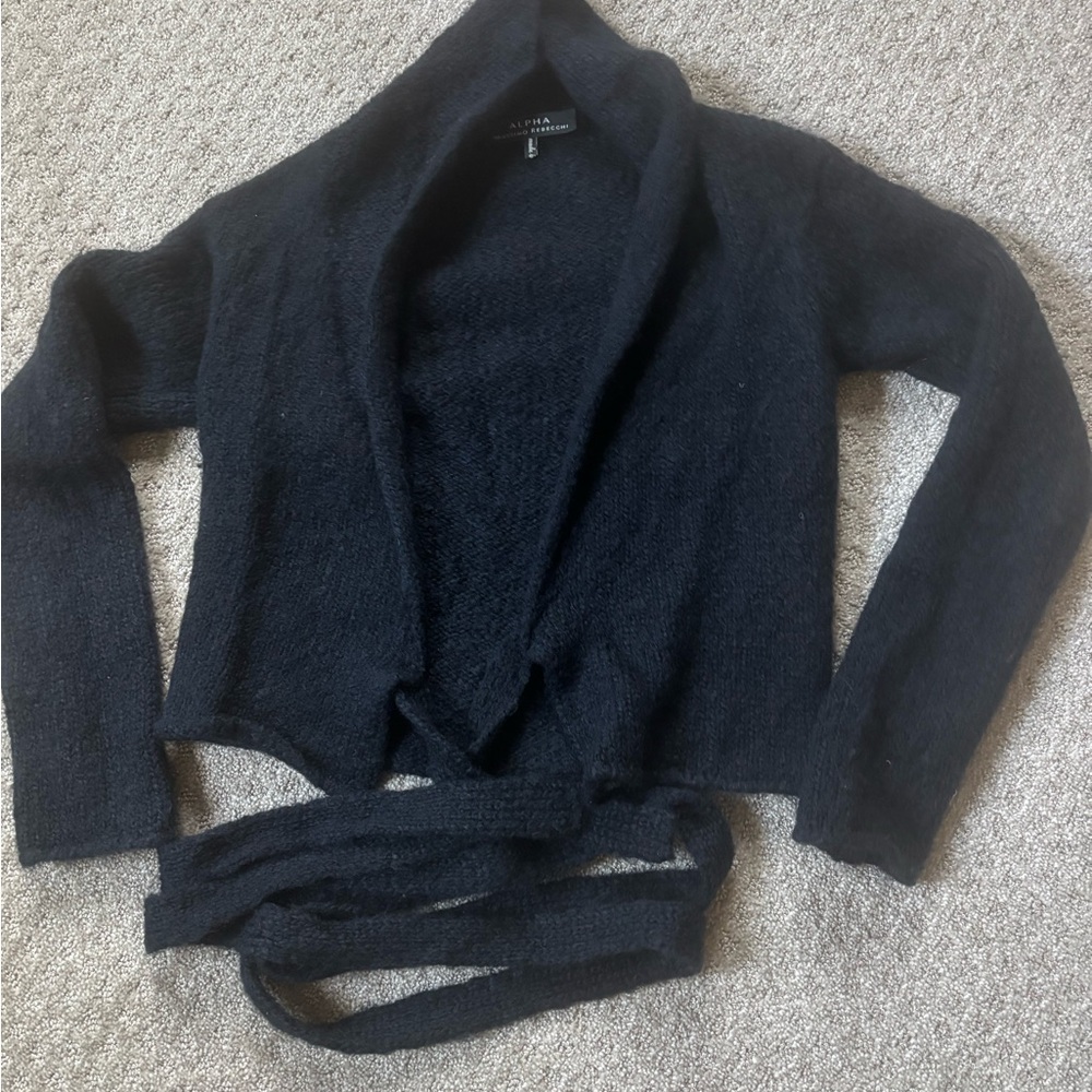Alpha Massimo Rebecchi Navy Blue Wrap Cardigan Sweater